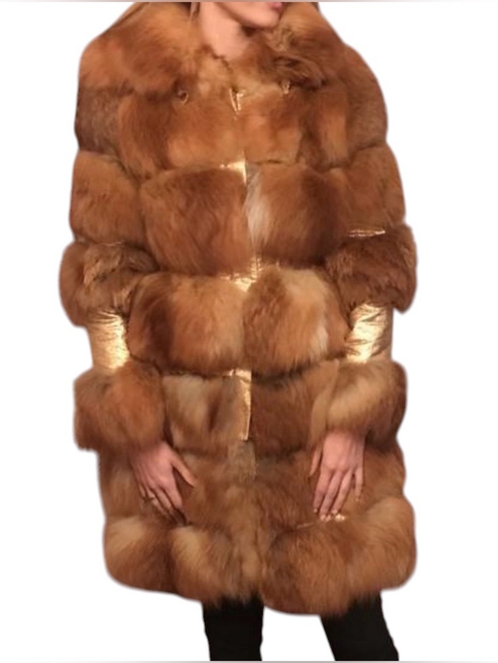 Luxury Golden Red Fox Fur Coat Gold Leather Trim Size 36 fits like XS /S